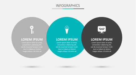 Wall Mural - Set Ice cream in waffle, Old key and Carnival mask. Business infographic template. Vector