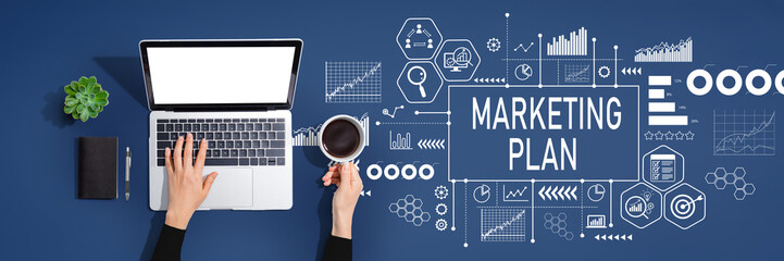 Marketing plan theme with person using a laptop computer