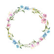 Floral wreath. Watercolor field flower round frame. Wildflowers. Meadow flowers circle border