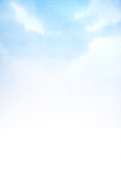 watercolor illustration of landscape, blue sky with white clouds