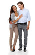 Hug, love and portrait of couple laugh together on isolated, png and transparent background. Relationship, marriage and happy man and woman hugging, embrace and bonding for valentines day romance