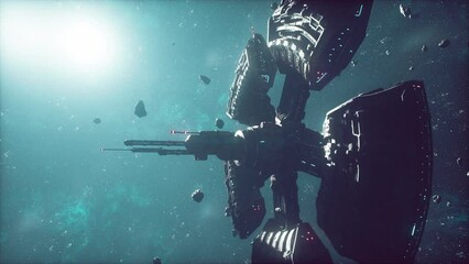 ufo spaceship hovering in the space