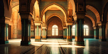Arched Walkways In A Mosque That Have Decorative Tile,
