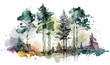 Wald Landschaft Natur Bäume Vektor Wasserfarben Baum