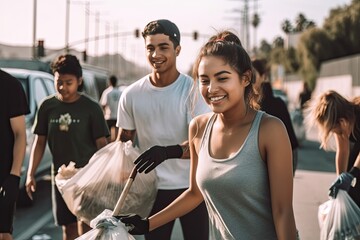 Wall Mural - Group of volunteers cleaning the streets of Los Angeles