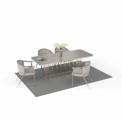 Poster - 3D illustration of a gray table with chairs on a gray rug isolated on a white background