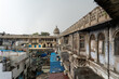 Old Delhi, India - March 30, 2023: The Gadodia market building at the Spice Market at Khari Baoli Road.