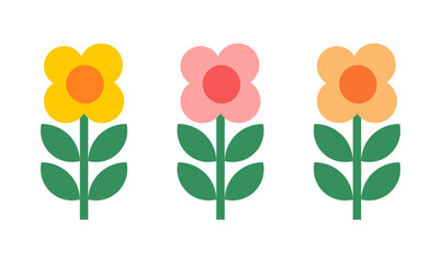 Wall Mural - cute flowers icons.