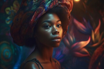 Wall Mural - a beautiful young african american lady fairy concept studio photo. generative AI