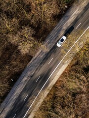 Sticker - Drone shot of a car driving through a forest in European winter, Munich, Germany