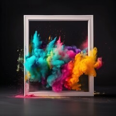 Aufkleber - Product display frame with colorful powder paint explosion. Generative Ai