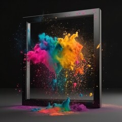 Aufkleber - Product display frame with colorful powder paint explosion. Generative Ai