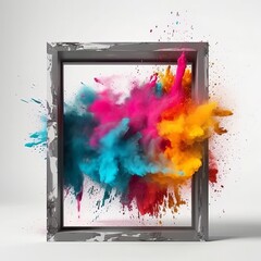 Aufkleber - Product display frame with colorful powder paint explosion. Generative Ai