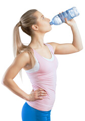 Woman drinking water isolated on white background