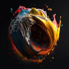 Wall Mural -  a colorful object is floating on a black background with a splash of paint on the bottom of the object and the bottom of the object.  generative ai