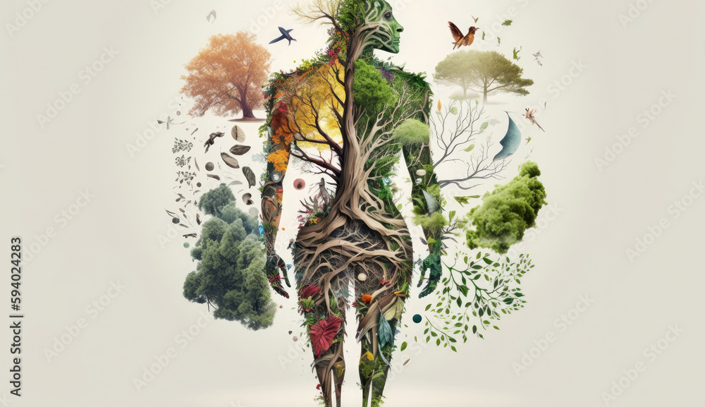 Human body shape made of world of green environment forest, tree ...