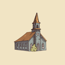 English Church On White Background. Vector Illustration.