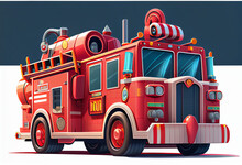 Cartoon Red Toy Fire Truck. AI Generated.