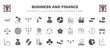 © Abstract - set of business and finance filled icons. business and finance glyph icons such as increase rate, item connections, portion pie chart, yen coin on hands, increase team work, item interconnections,