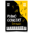 © hello_design - Live piano music concert or festival promotion banner or poster with black grand piano and musical notes on yellow background. Vector illustration of invitation leaflet or flyer for piano concert.