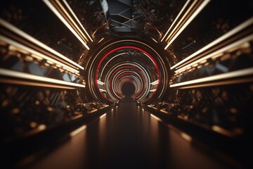 Wall Mural - Futuristic tunnel corridor with glowing lights. generative ai