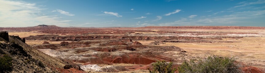 Sticker - Panoramic shot of the layers of sediments at the Petrified Forest National Park, Arizona, USA.