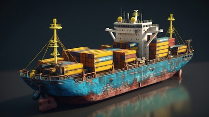 Wall Mural - Ship with cargo, Bright color. Generative Ai