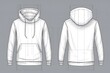 Oversized cotton-fleece hoodie technical fashion illustration with relaxed fit, long sleeves. Flat outwear jumper apparel template front, back white color. Generative Ai.