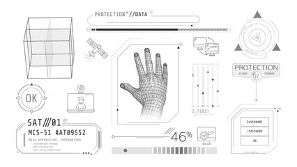 Wall Mural - animated infographics on the theme of satellite internet and data protection.