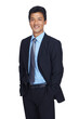 Portrait, Asian smile and business man standing isolated on a transparent png background. Confidence, professional and executive, person and happiness of entrepreneur from Japan with hands in pocket.