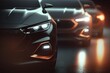 Closeup on front of generic and unbranded cars, cinematic. Generative AI
