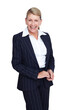 Portrait, laughing or mature business woman with smile for career success isolated on png background. Proud CEO, happy senior boss or confident female entrepreneur leader smiling at a funny joke