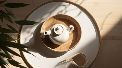 top view on a ceramic teapot. beautiful minimalist shot. Generative AI