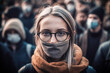 Woman wearing a face mask and glasses. Generative AI.