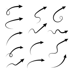 Wall Mural - Curved arrows. Set of vector hand drawn arrows. Collection of pointers.