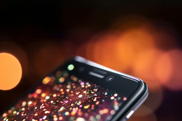 An abstract close-up of a mobile phone with bokeh lights, symbolizing modern communication in business - business concept, bokeh Generative AI