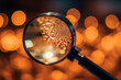 Leinwandbild Motiv An abstract close-up of a magnifying glass or loupe with bokeh lights, symbolizing business investigation and research - business concept, bokeh Generative AI