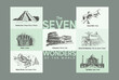 Seven wonders drawn with a pen. The New Seven Wonders of The Worlds.