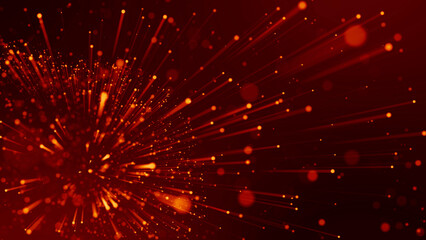 Wall Mural - 3d rendering of abstract red fiery background with glowing particles like micro world science fictio