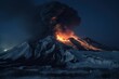 there was a powerful volcanic eruption at night with the release of ash and lava. Generative AI