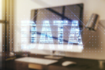 Wall Mural - creative data word hologram on modern laptop background, big data and blockchain concept. multiexpos