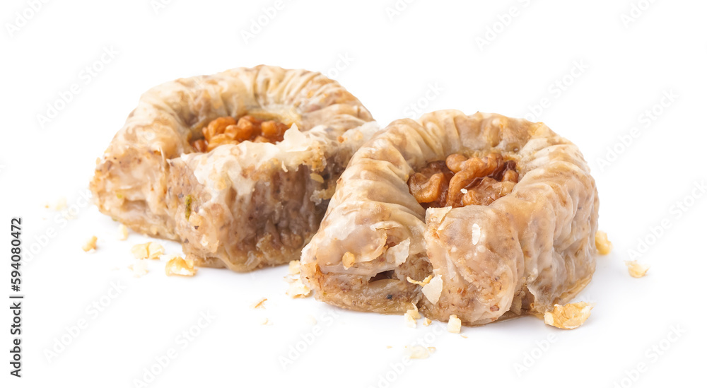 Tasty baklava isolated on white background, closeup
