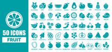 50 Fruit Icon Collection With The Name In Flat Design Style