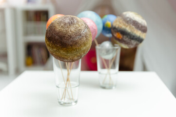 Wall Mural - styrofoam balls are painted with paints in the solar system. homework solar system. space planets