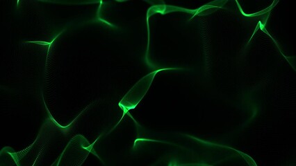 Wave of particles on green background, Technology backdrop, Pattern for presentations, 3D, 4K.