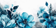 Watercolor Floral Background With Dreamy Intricate Details Playing With Pastel Hues And Mysterious Black And Blue Plants. Generative AI
