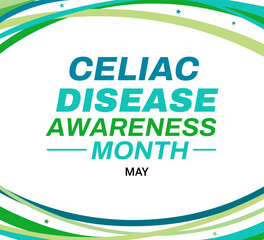 Celiac disease awareness month wallpaper with colorful typography and design. May is celiac disease awareness month, backdrop