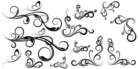 Wall Mural - swirly designs vector set, icon, symbol, logo, clipart, isolated. vector illustration. vector illustration isolated on white background.