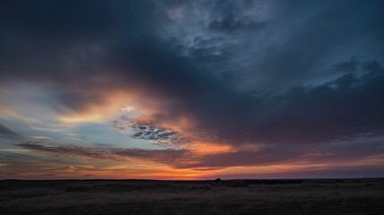 Wall Mural - Dramatic sky with layered colors and horizon line