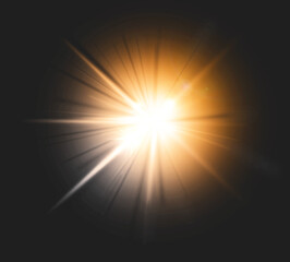 Flash, orange light and digital lens flare isolated on png or transparent background, graphic space and glow. Shine, lighting and bright gleam with beam, star and glowing, sparkle and shining ray